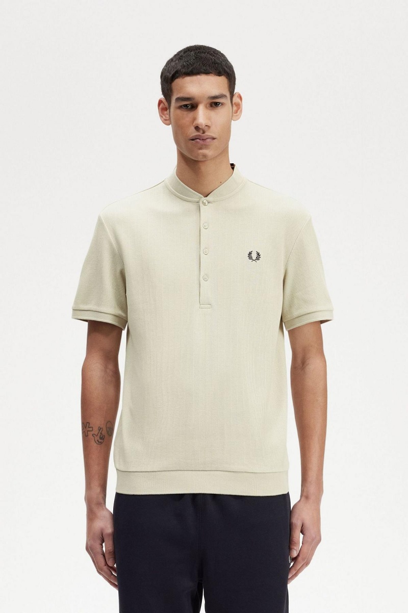 Light Oyster Fred Perry Henley Polo Men\'s T Shirts | FCAUI49721