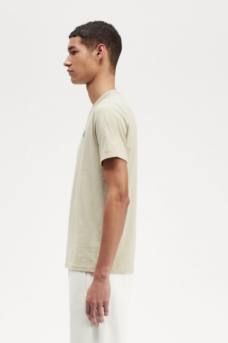 Light Oyster Fred Perry Ringer Men's T Shirts | FCAHY11933