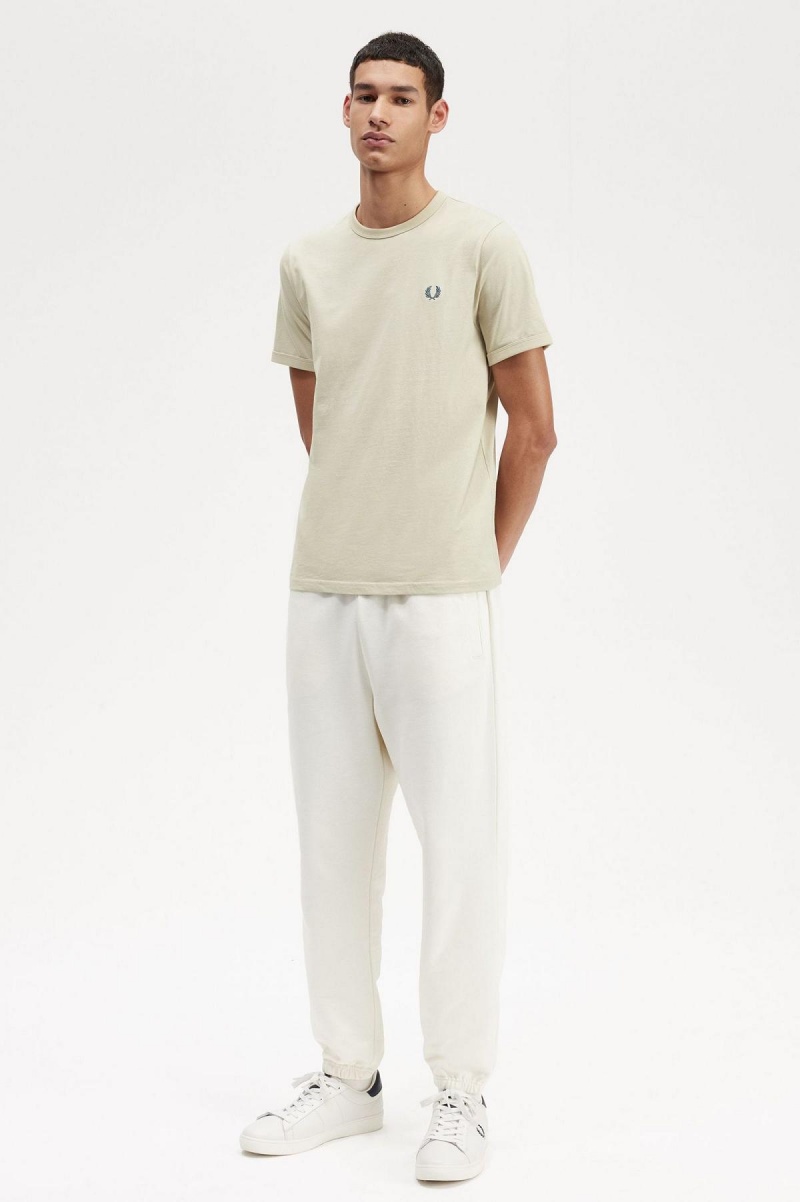 Light Oyster Fred Perry Ringer Men's T Shirts | FCAHY11933