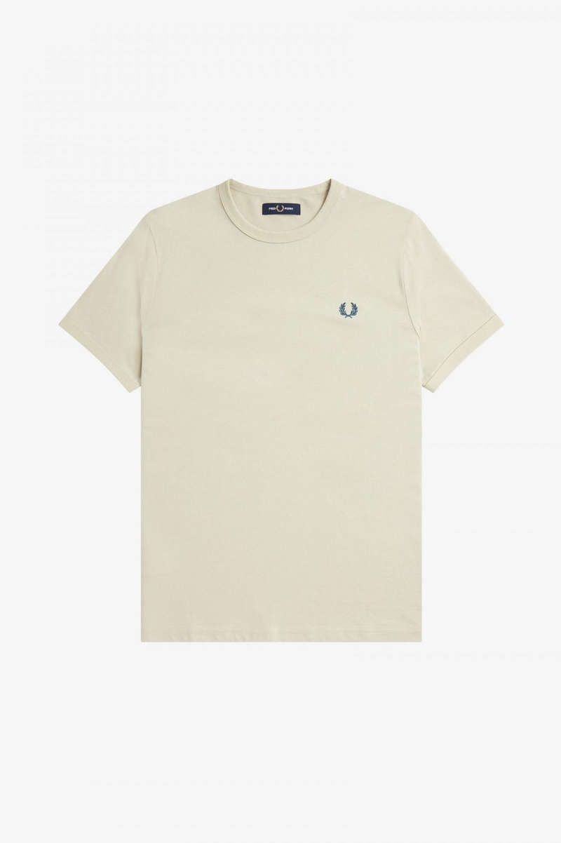 Light Oyster Fred Perry Ringer Men's T Shirts | FCAHY11933