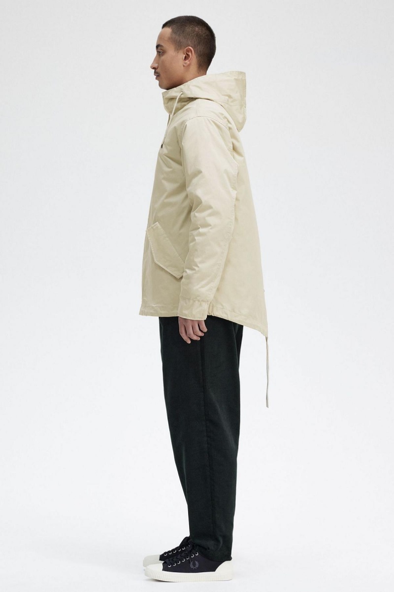 Light Oyster Fred Perry Short Padded Parka Men's Coats | ZCAMJ72218