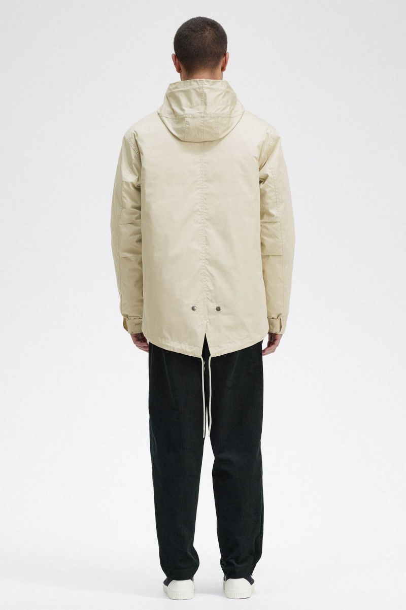 Light Oyster Fred Perry Short Padded Parka Men's Coats | ZCAMJ72218