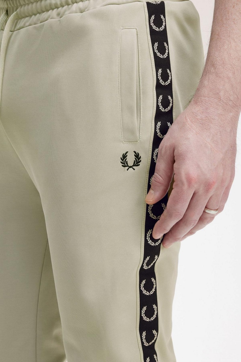 Light Oyster / Black Fred Perry Taped Track Pants Men's Trousers | CADYB78209