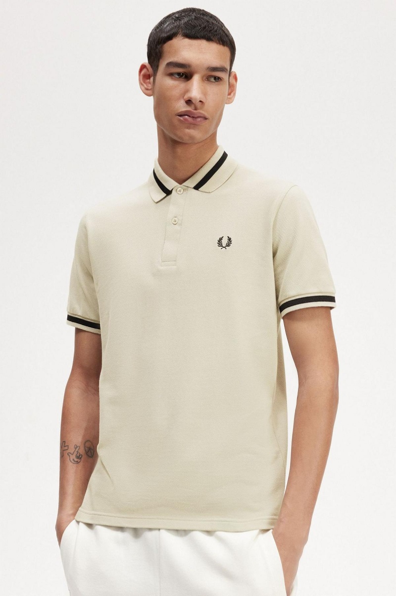 Light Oyster / Navy Fred Perry M2 Men's Polo Shirts | CAJKU47203