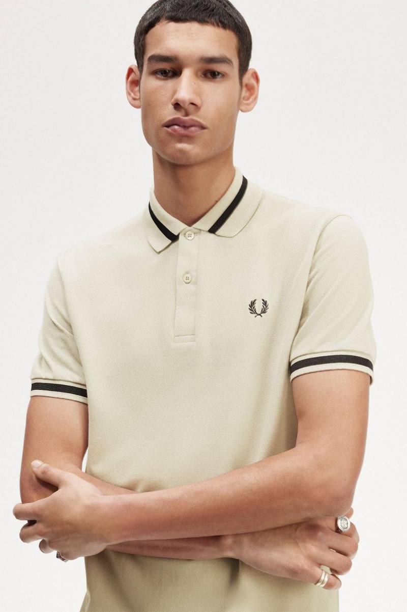 Light Oyster / Navy Fred Perry M2 Men's Polo Shirts | CAJKU47203