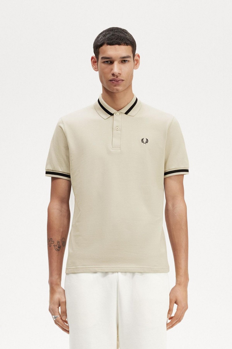 Light Oyster / Navy Fred Perry M2 Men\'s Polo Shirts | CAJKU47203