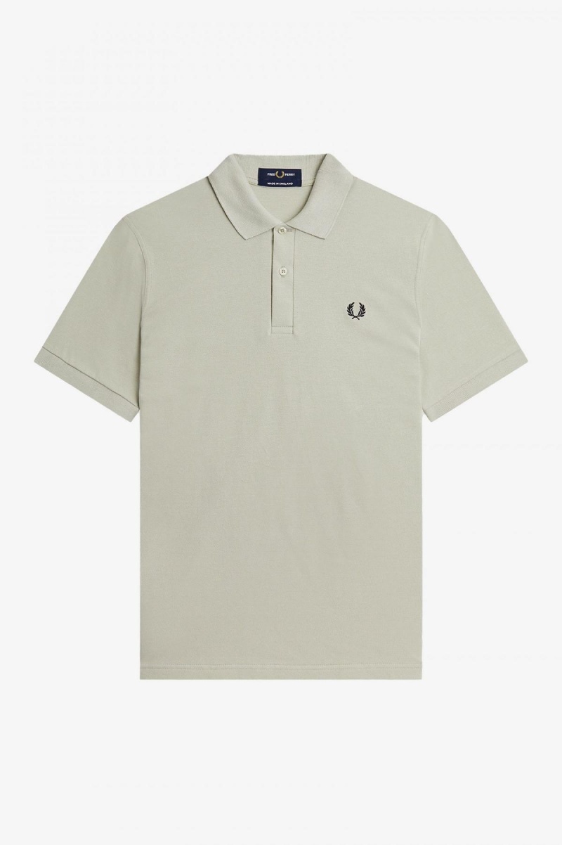 Light Oyster / Navy Fred Perry M3 Men's Fred Perry Shirt | QCAUV67828