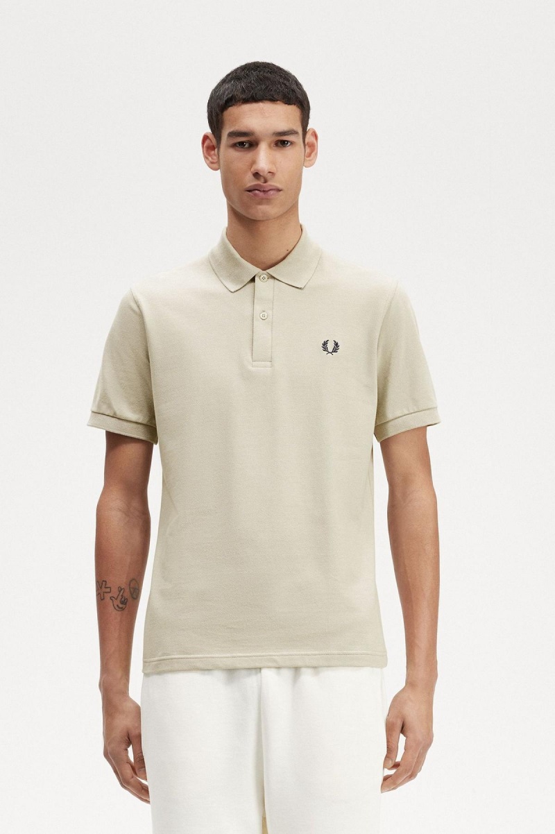 Light Oyster / Navy Fred Perry M3 Men's Fred Perry Shirt | QCAUV67828