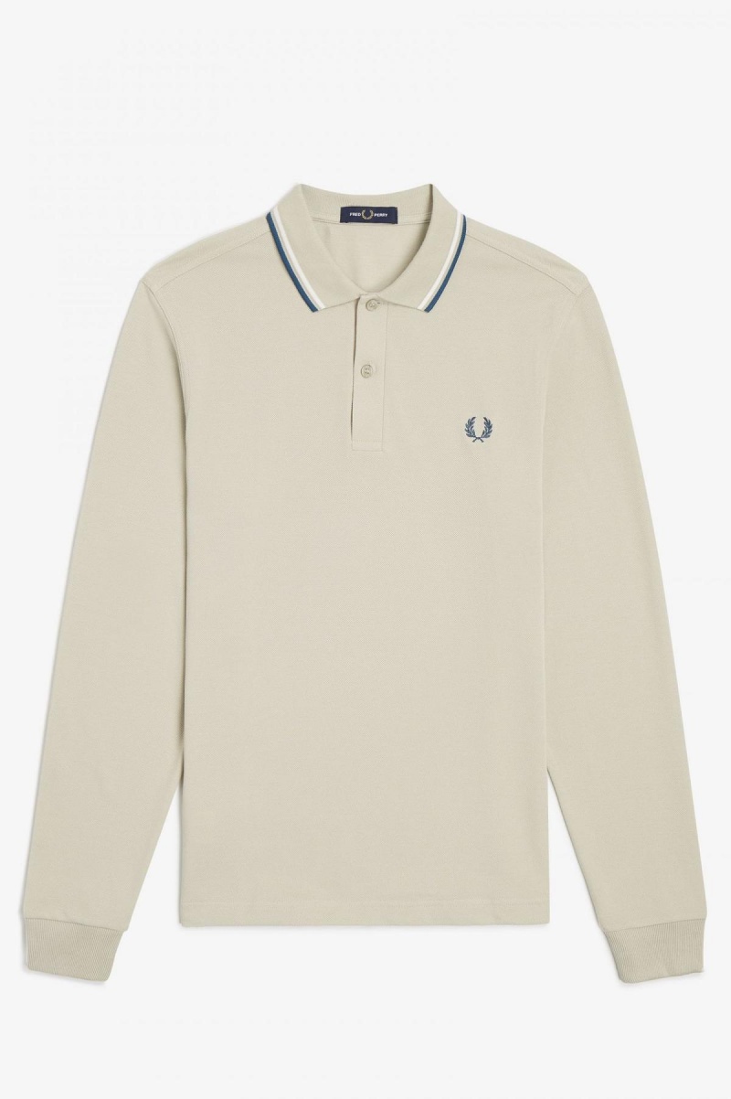 Light Oyster / Snow White / Petrol Blue Fred Perry M3636 Men's Fred Perry Shirt | SCAVO66164