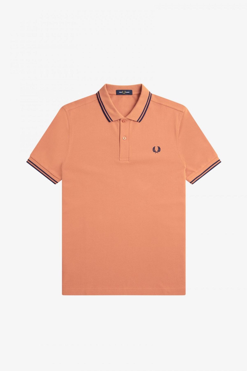 Light Rust / French Navy / French Navy Fred Perry M3600 Men's Fred Perry Shirt | QCAUV24074