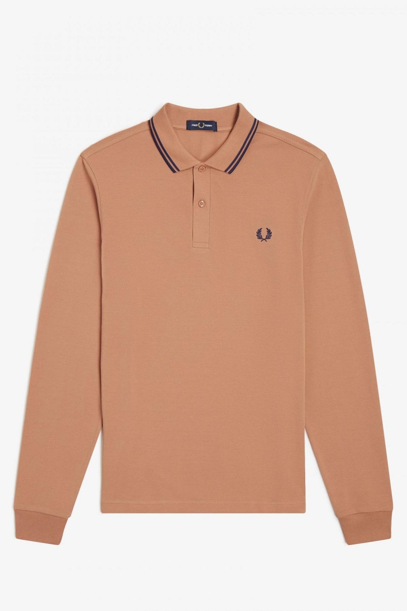 Light Rust / French Navy / French Navy Fred Perry M3636 Men's Fred Perry Shirt | YCAVQ71242