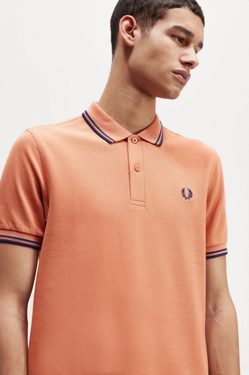 Light Rust / French Navy / French Navy Fred Perry M3600 Men's Polo Shirts | FCAHY98344