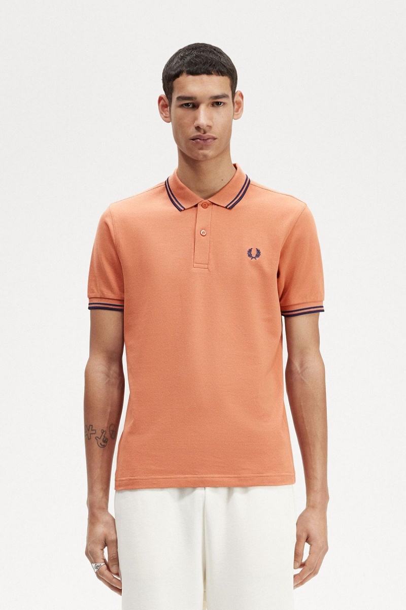 Light Rust / French Navy / French Navy Fred Perry M3600 Men\'s Polo Shirts | FCAHY98344