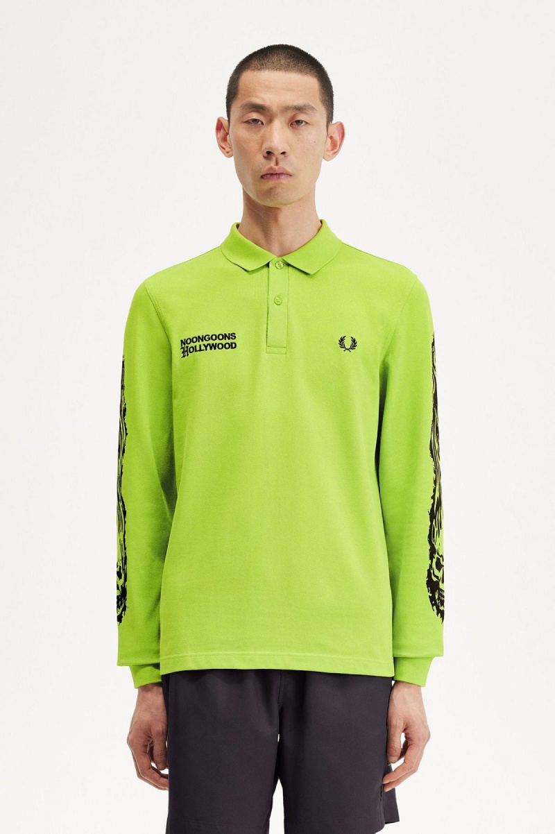 Lime Green Fred Perry Noongoons Long Sleeve Graphic Polo Shirt Men's Polo Shirts | CANEJ80140