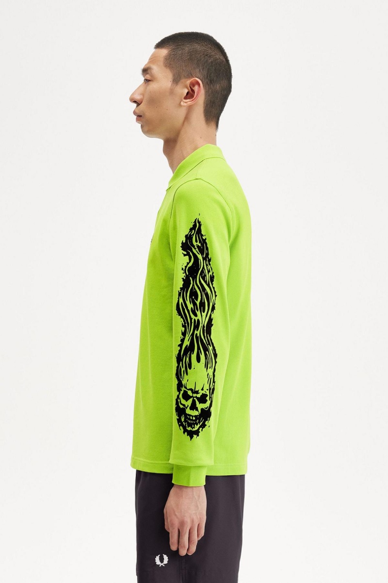 Lime Green Fred Perry Noongoons Long Sleeve Graphic Polo Shirt Men's Polo Shirts | CANEJ80140