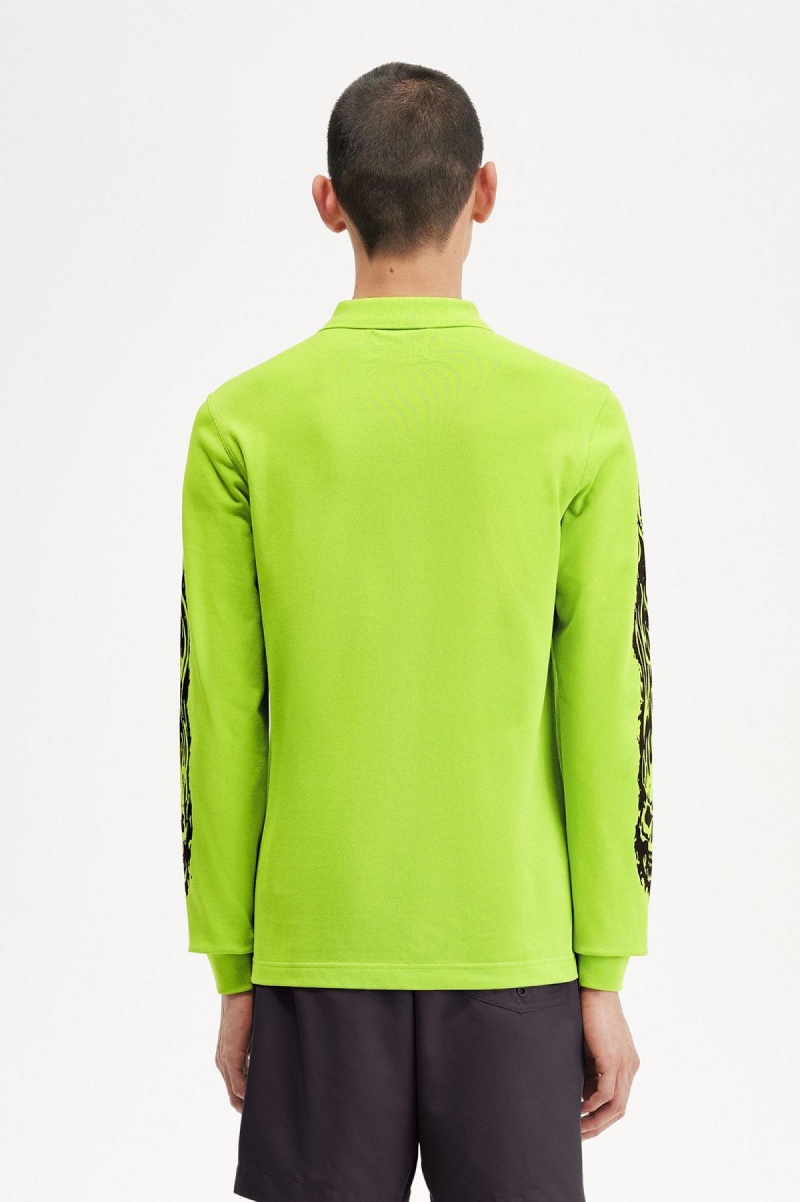 Lime Green Fred Perry Noongoons Long Sleeve Graphic Polo Shirt Men's Polo Shirts | CANEJ80140