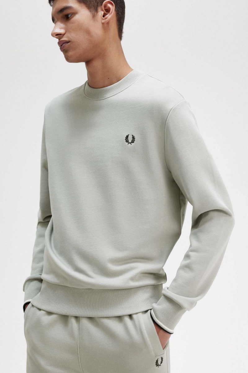 Limestone Fred Perry Crew Neck Men's Sweatshirts | SCANY13495