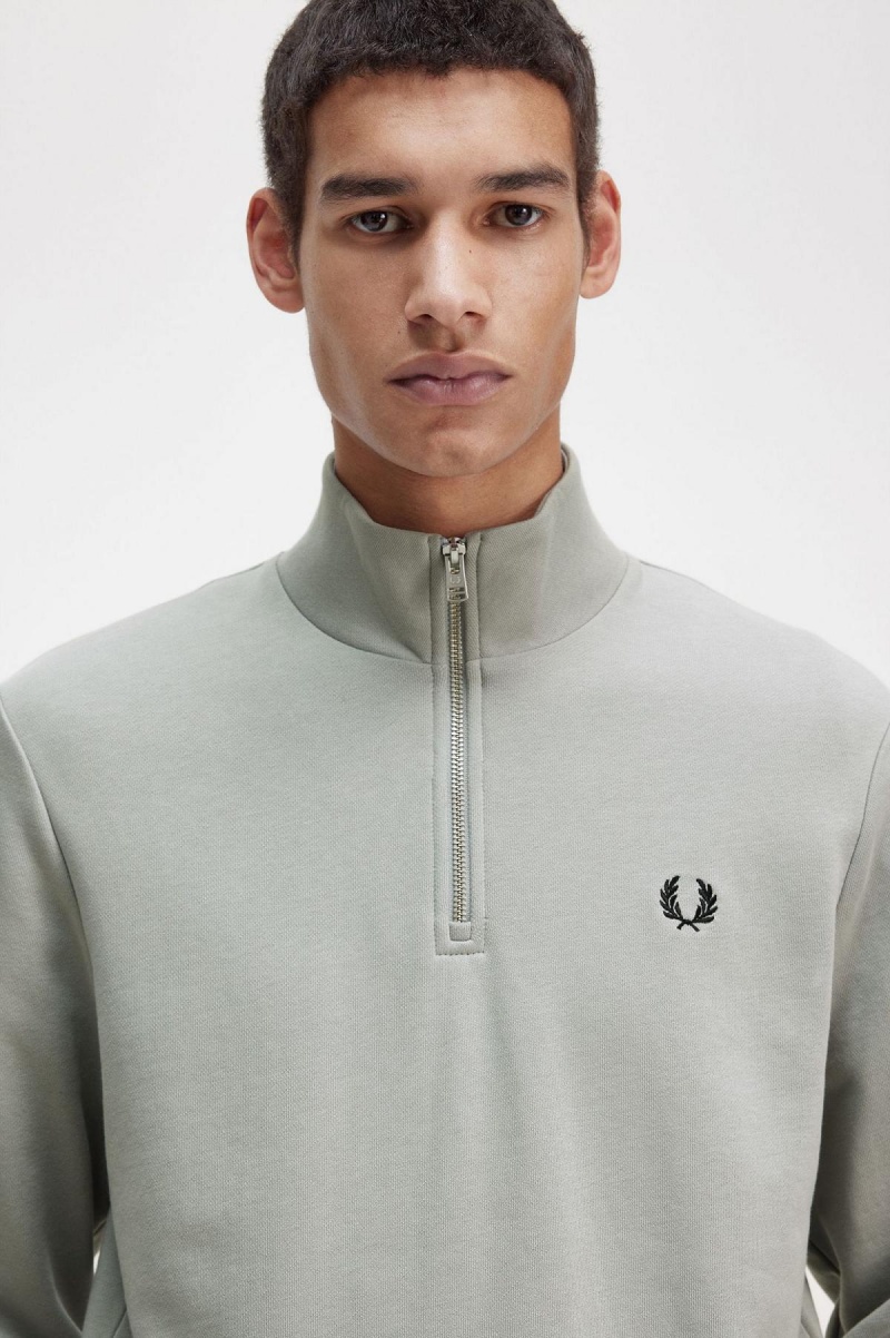 Limestone Fred Perry Half Zip Men's Sweatshirts | DCAVO63869