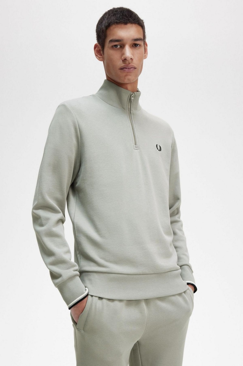 Limestone Fred Perry Half Zip Men's Sweatshirts | DCAVO63869