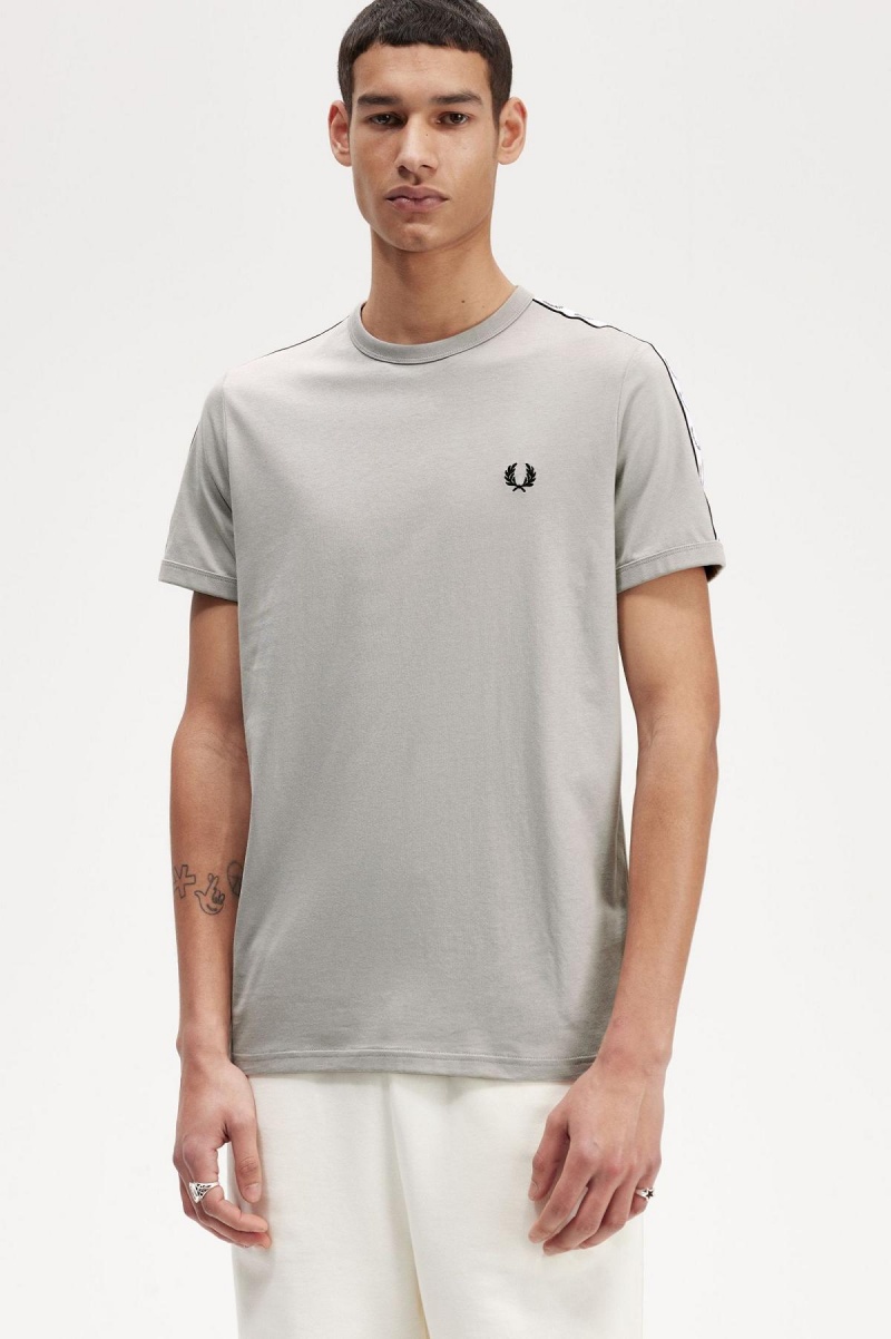 Limestone Fred Perry Taped Ringer Men's T Shirts | CAQAV73778