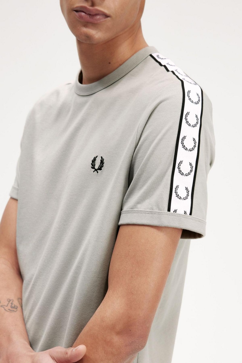 Limestone Fred Perry Taped Ringer Men's T Shirts | CAQAV73778