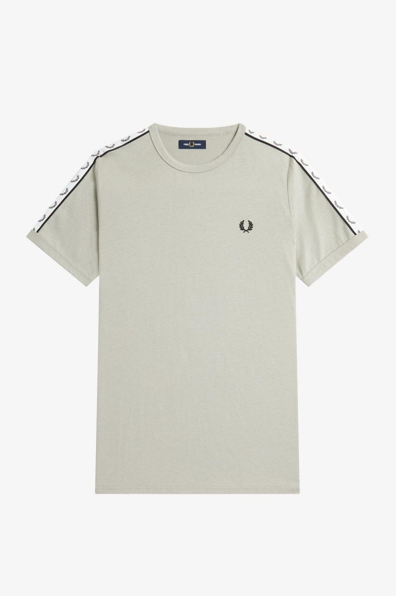 Limestone Fred Perry Taped Ringer Men's T Shirts | CAQAV73778