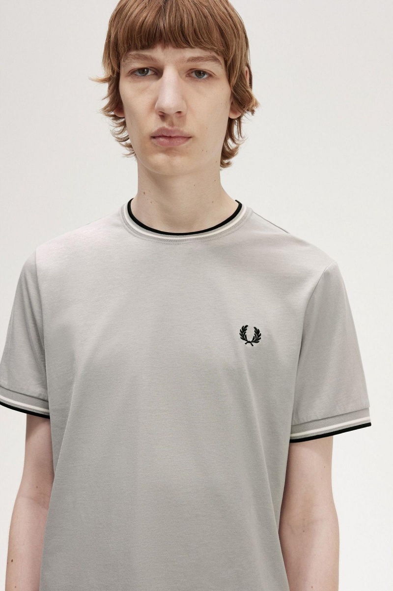 Limestone Fred Perry Twin Tipped Men's T Shirts | CAJKU74650