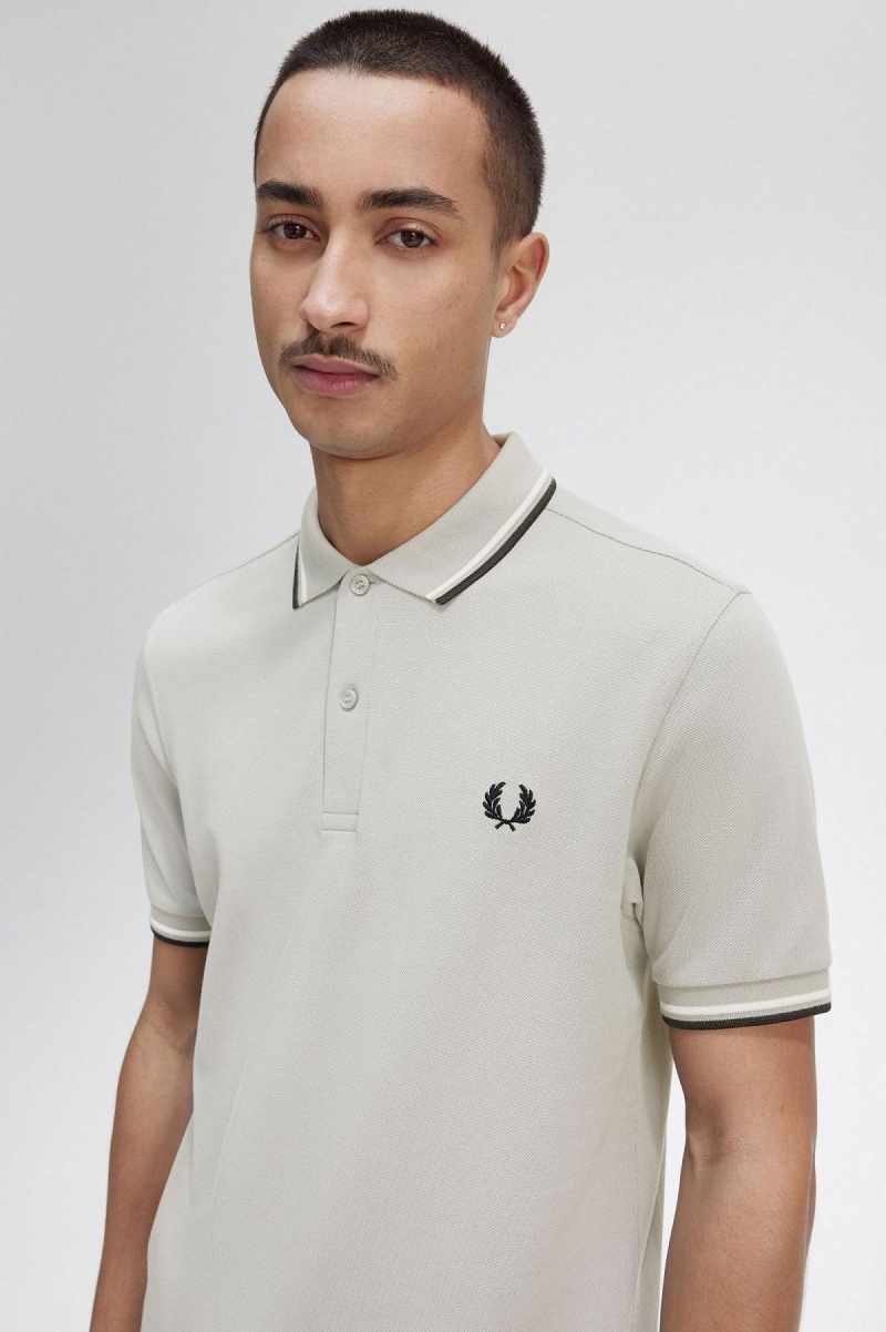 Limestone / Ecru / Black Fred Perry M3600 Men's Polo Shirts | QCAWA18734