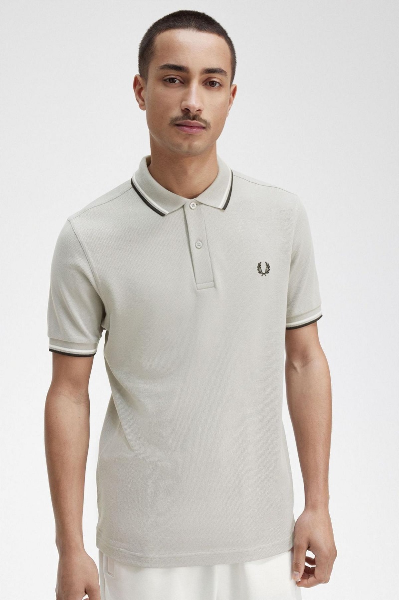 Limestone / Ecru / Black Fred Perry M3600 Men's Polo Shirts | QCAWA18734