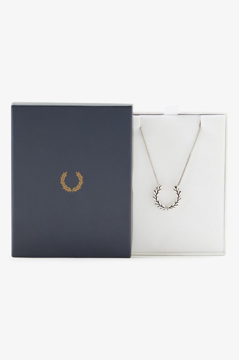 Metallic Silver Fred Perry Laurel Wreath Necklace Accessories Jewellery | ECAVG65836