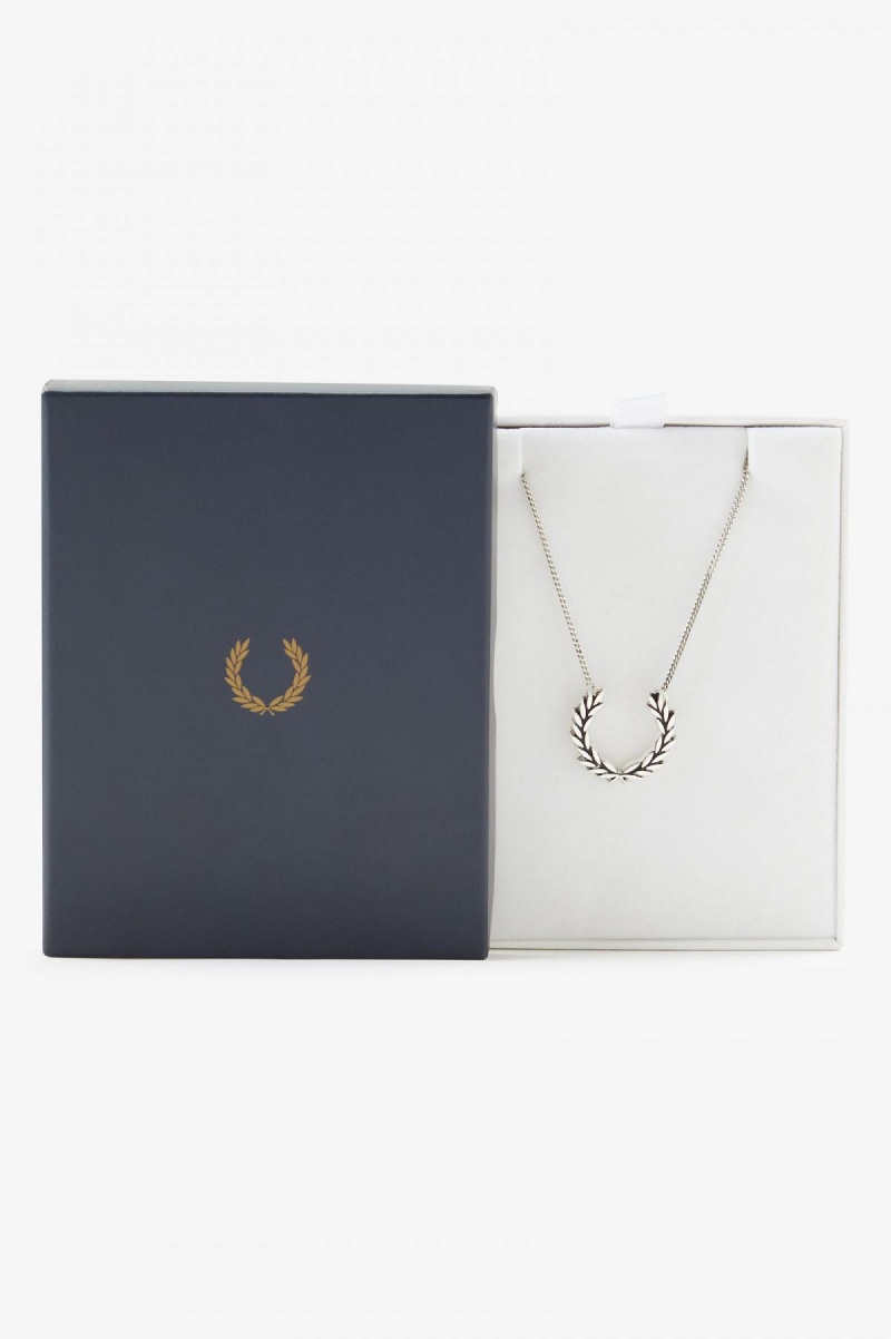 Metallic Silver Fred Perry Laurel Wreath Necklace Accessories Jewellery | ECAVG65836