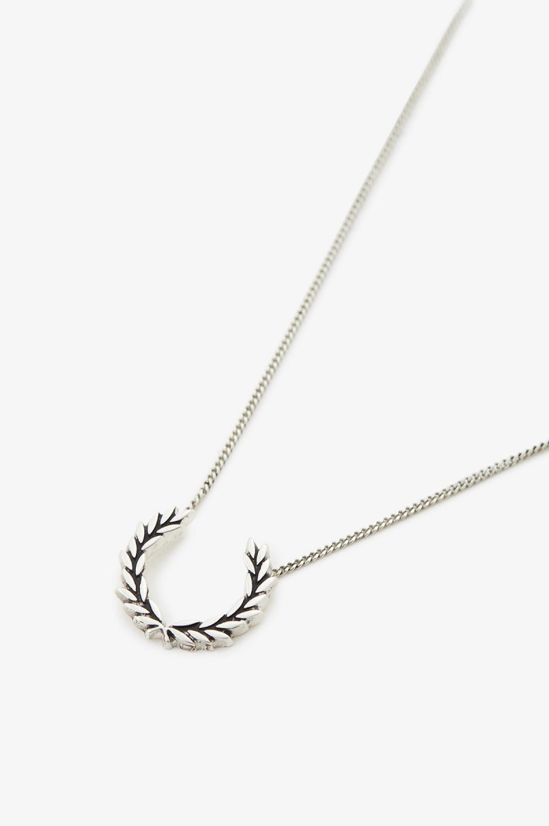 Metallic Silver Fred Perry Laurel Wreath Necklace Accessories Jewellery | ECAVG65836