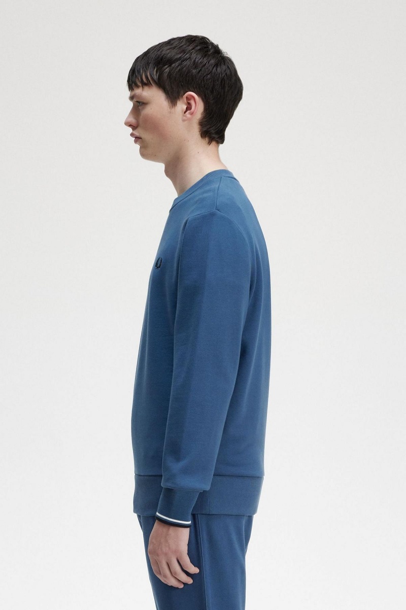 Midnight Blue Fred Perry Crew Neck Men's Sweatshirts | CAEGJ88891