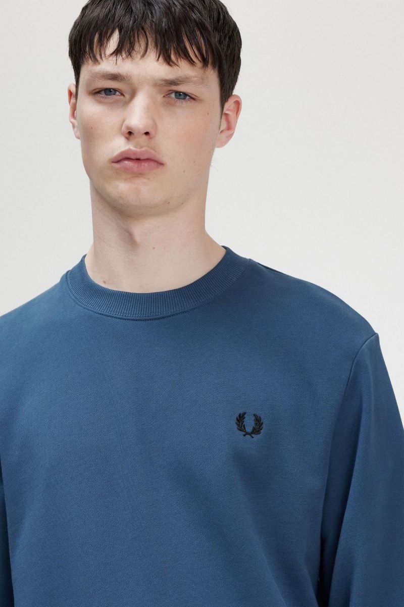 Midnight Blue Fred Perry Crew Neck Men's Sweatshirts | CAEGJ88891