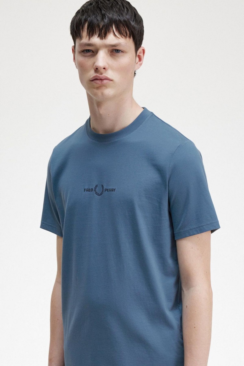 Midnight Blue Fred Perry Embroidered Men's T Shirts | CAEGJ17348