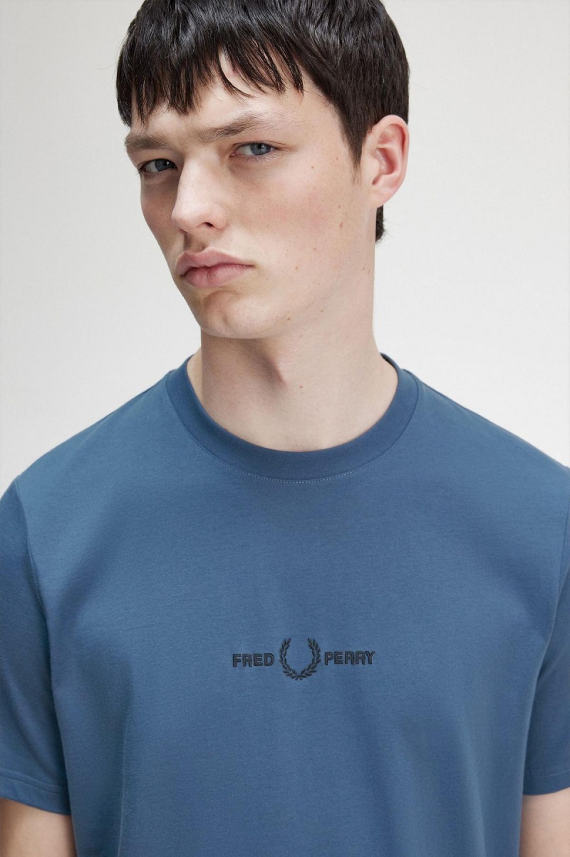 Midnight Blue Fred Perry Embroidered Men's T Shirts | CAEGJ17348