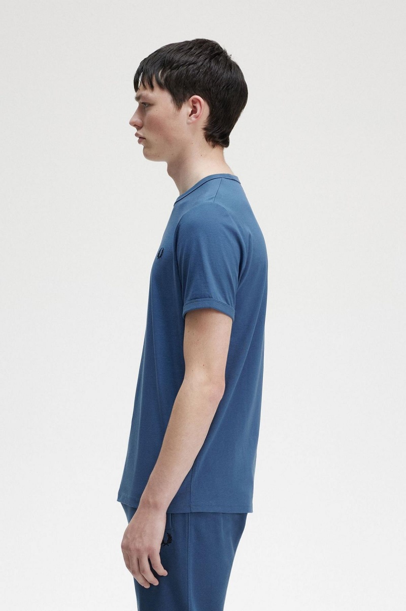 Midnight Blue Fred Perry Ringer Men's T Shirts | CAIIZ77836