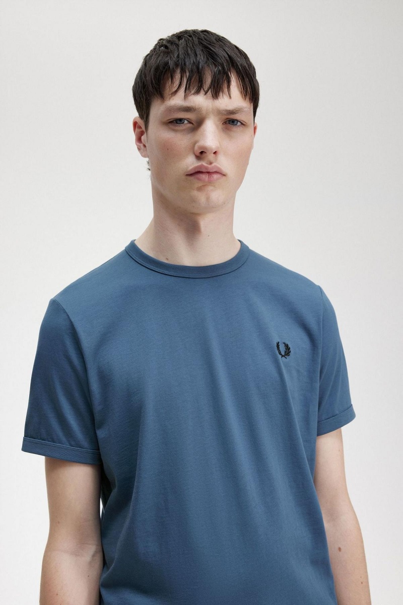 Midnight Blue Fred Perry Ringer Men's T Shirts | CAIIZ77836