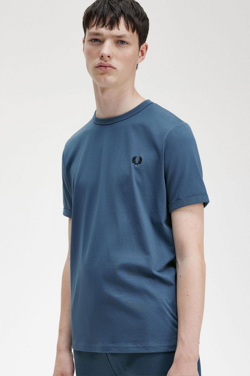 Midnight Blue Fred Perry Ringer Men's T Shirts | CAIIZ77836