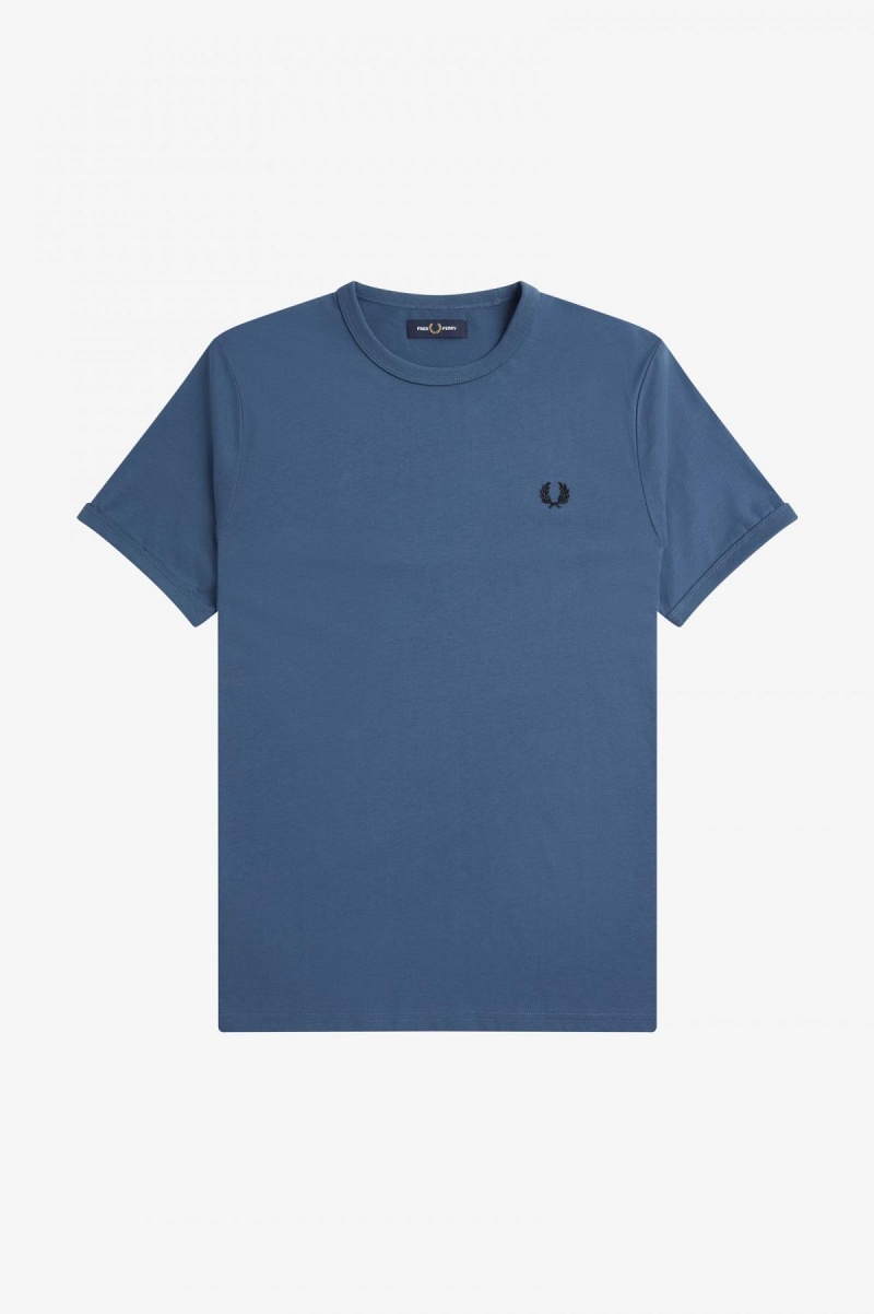 Midnight Blue Fred Perry Ringer Men's T Shirts | CAIIZ77836