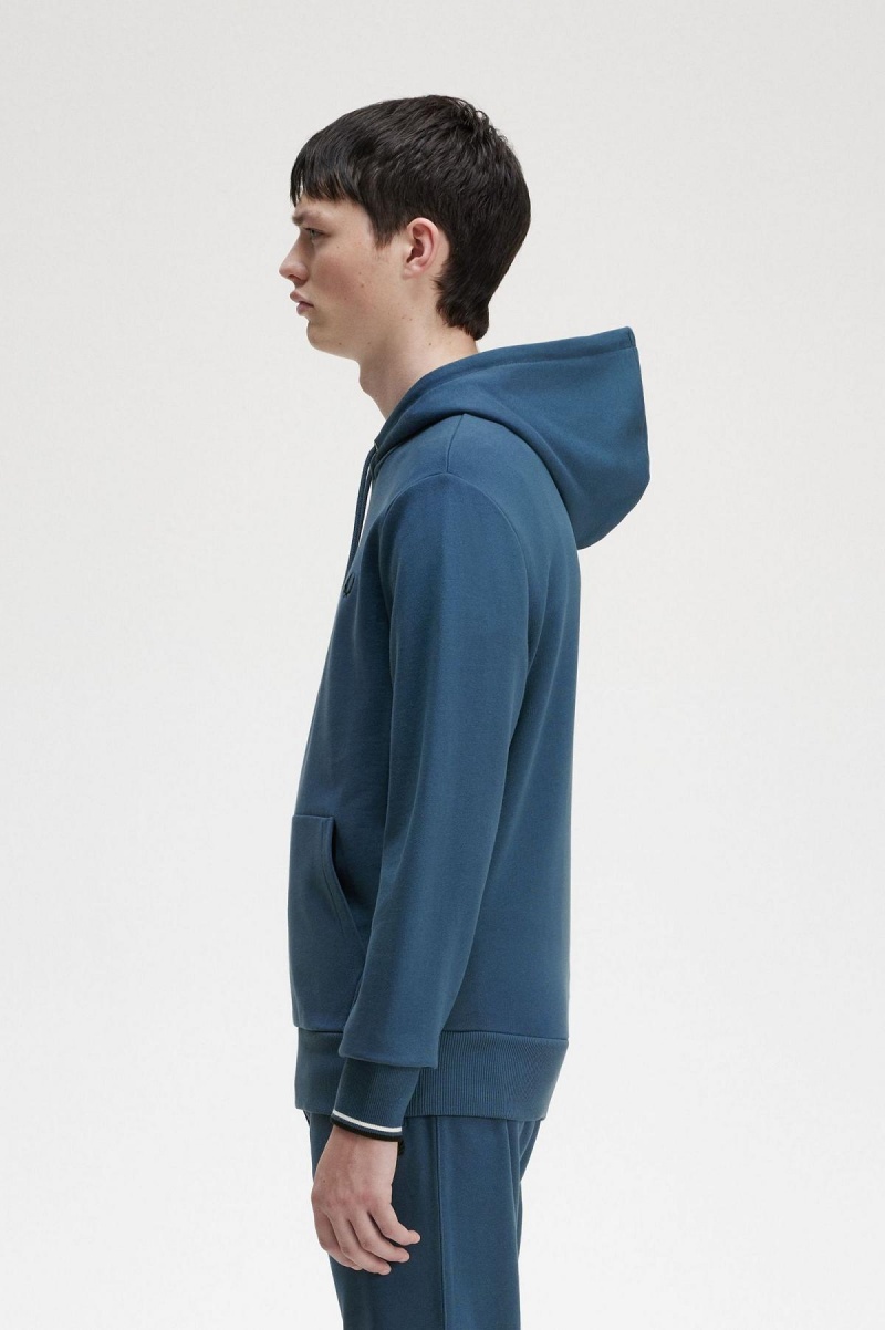 Midnight Blue Fred Perry Tipped Hooded Men's Sweatshirts | ZCAMJ68752