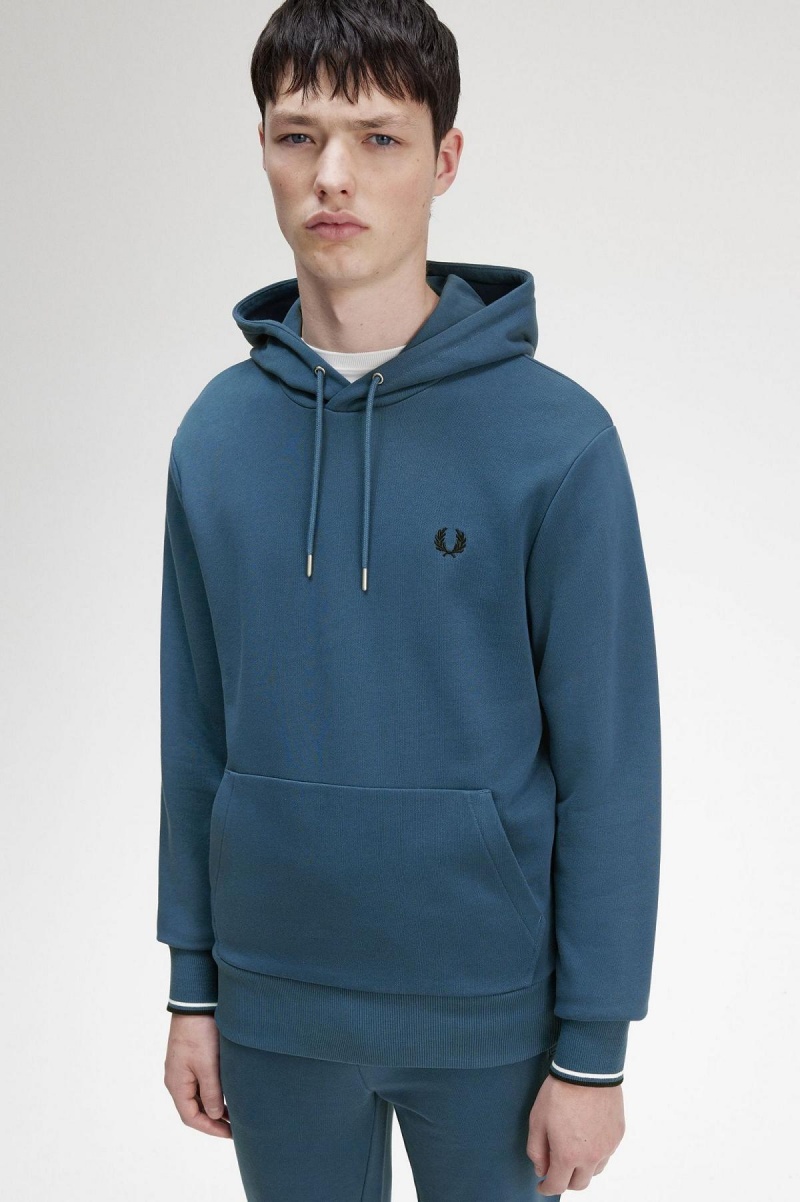 Midnight Blue Fred Perry Tipped Hooded Men's Sweatshirts | ZCAMJ68752