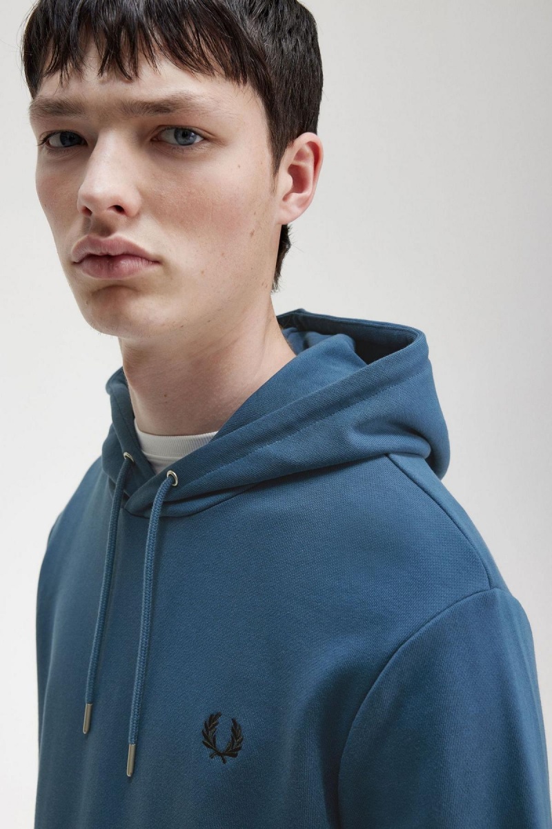 Midnight Blue Fred Perry Tipped Hooded Men's Sweatshirts | ZCAMJ68752