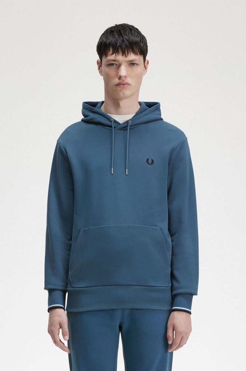 Midnight Blue Fred Perry Tipped Hooded Men\'s Sweatshirts | ZCAMJ68752