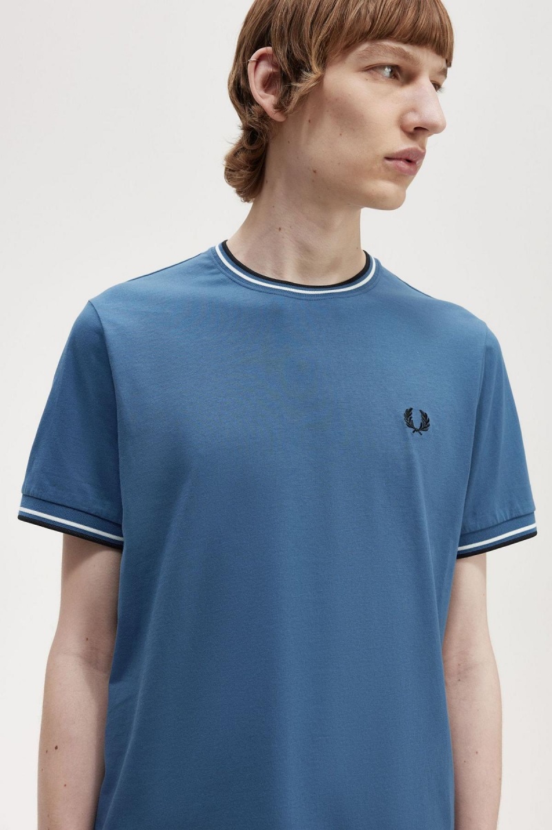 Midnight Blue Fred Perry Twin Tipped Men's T Shirts | CAZPD96030