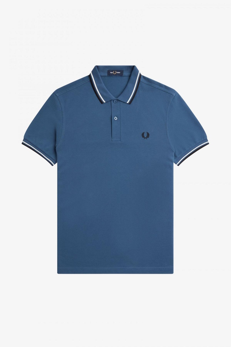 Midnight Blue / Snow White / Black Fred Perry M3600 Men's Fred Perry Shirt | CAZPD96308