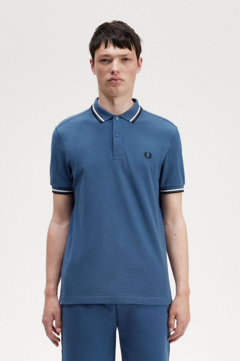 Midnight Blue / Snow White / Black Fred Perry M3600 Men's Fred Perry Shirt | CAZPD96308