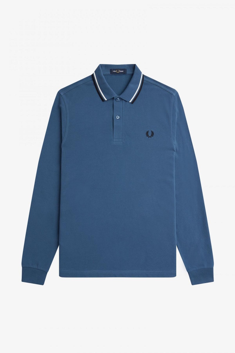 Midnight Blue / Snow White / Black Fred Perry M3636 Men's Fred Perry Shirt | TCAPQ75422