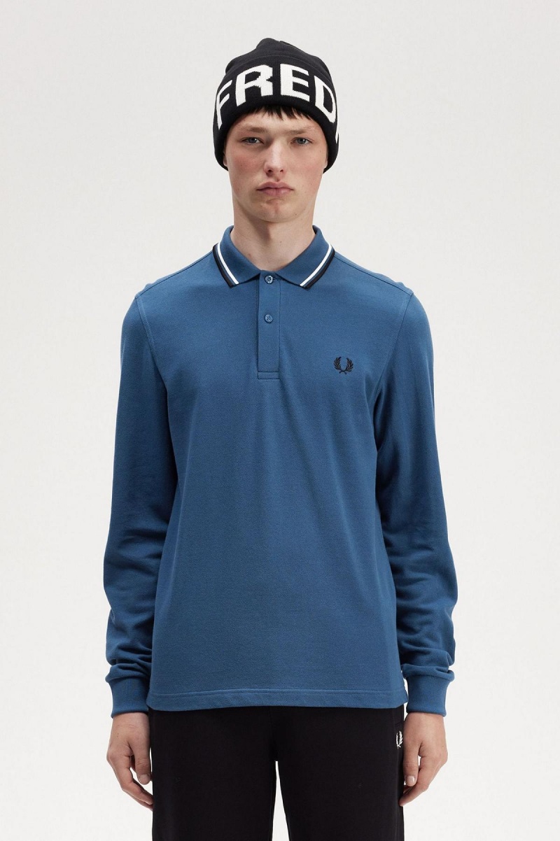 Midnight Blue / Snow White / Black Fred Perry M3636 Men's Fred Perry Shirt | TCAPQ75422