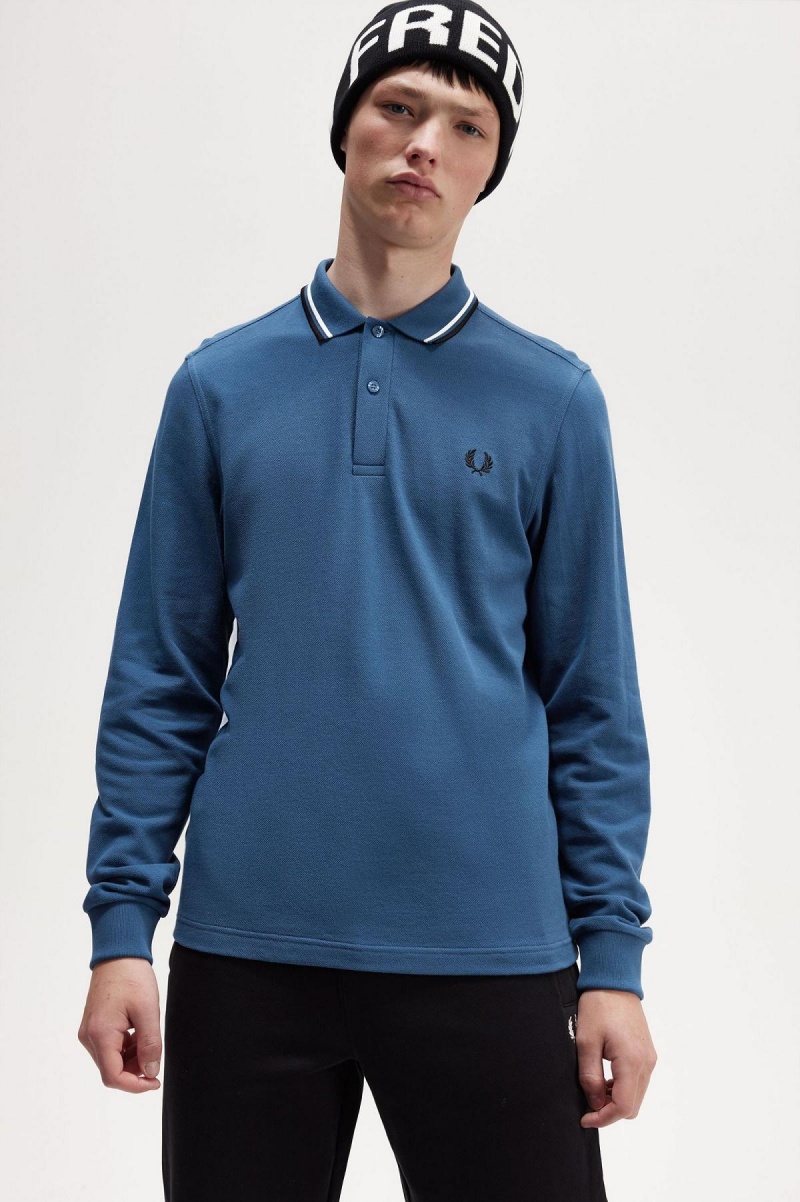 Midnight Blue / Snow White / Black Fred Perry M3636 Men's Polo Shirts | LCASX61577